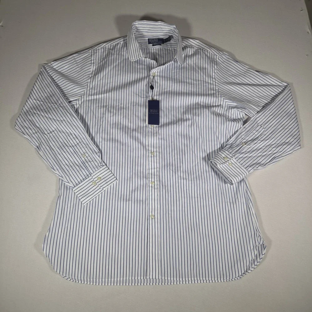 Polo Ralph Lauren Shirt Custom Fit Striped Poplin Dress Shirt Mens XL 17 1/2